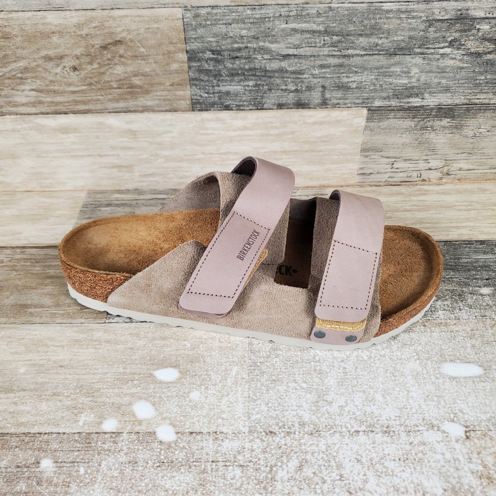 Birkenstock Uji Sandals Mens 9 / Womens 11 Taupe Suede Leather Slip On Open Toe